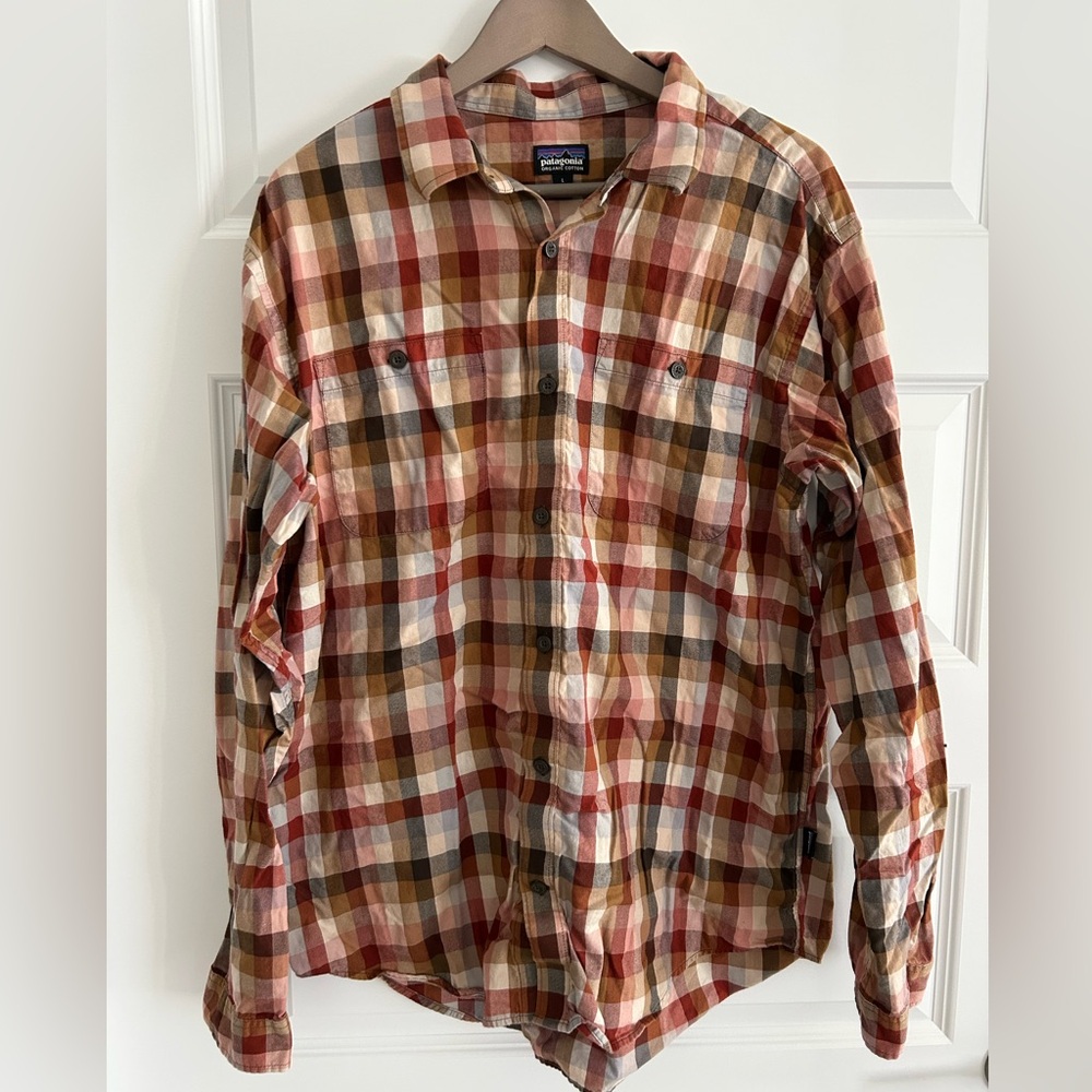 Patagonia Men’s Organic Cotton Checkered Shirt Brown Tan Size L